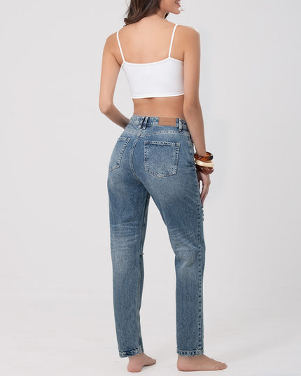 Jean Mom Fit Tiro Alto con rotos