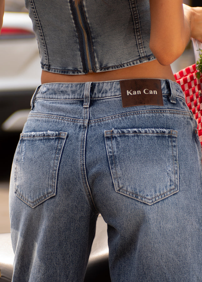 Jean Wide Leg tiro medio azul