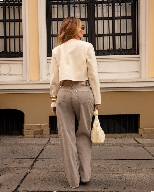 Jean Straight taupe tiro alto