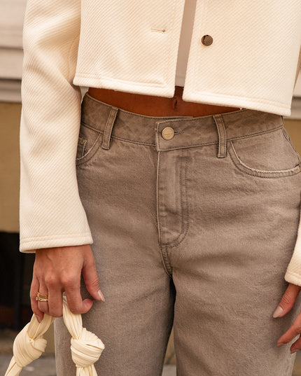 Jean Straight taupe tiro alto