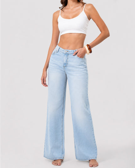 Jean Straight Tiro Alto claro con tapas posterior