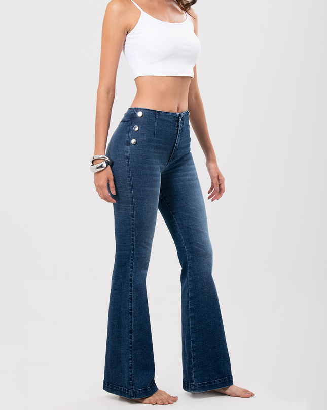 Jean Semicampana oscuro con botones laterales