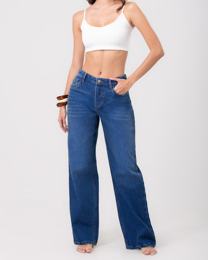 Jean Straight Oscuro Tiro Alto para Mujer — KanCan