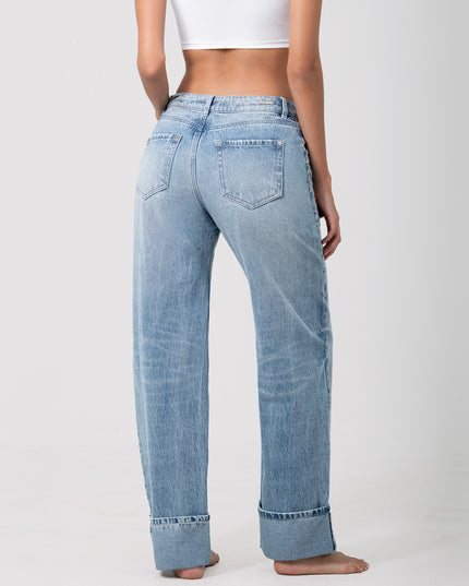Jean Straight claro bota con brillos