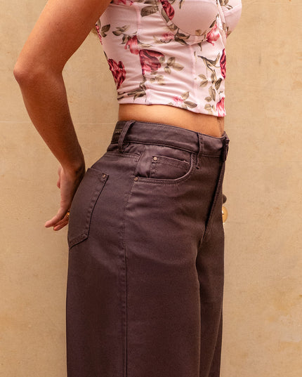 Jean Wide leg vino tinto tiro alto