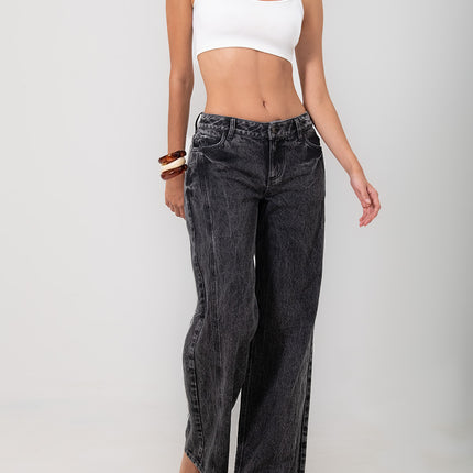 Jean Wide Leg Gris con Cortes Laterales — KanCan