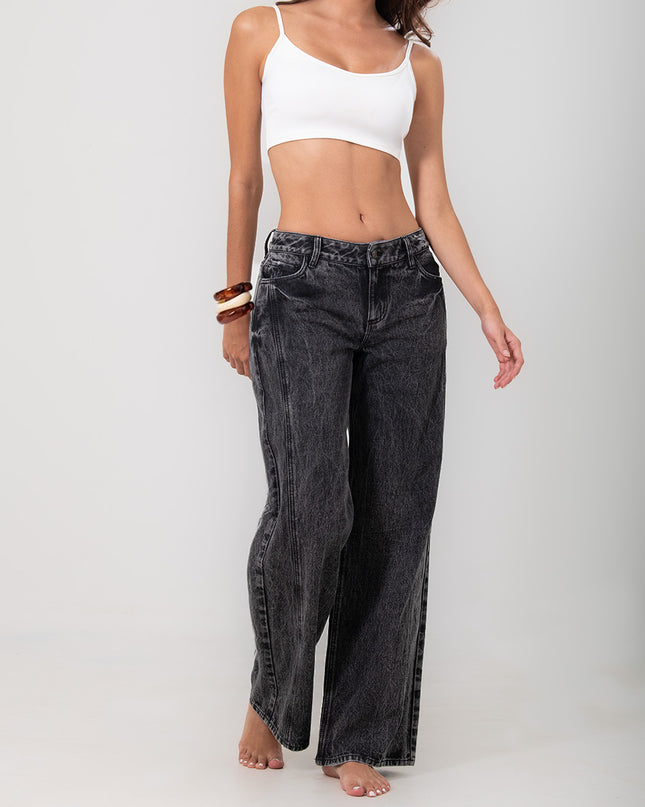 Jean wide leg gris con cortes laterales