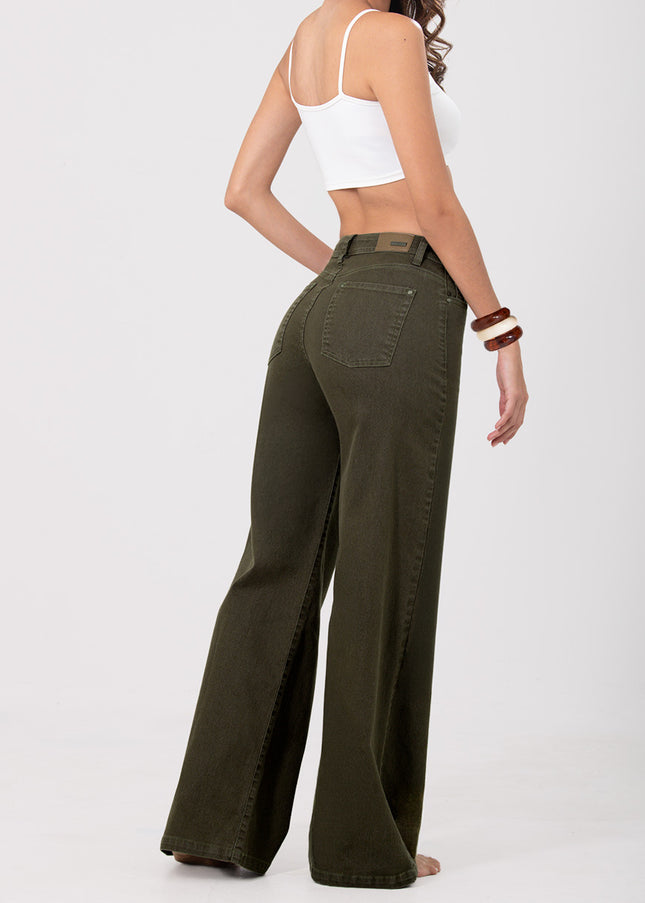 Jean Palazzo stretch verde oliva