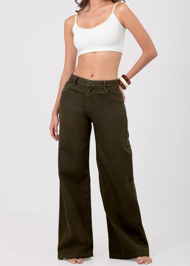 Jean Palazzo stretch verde oliva