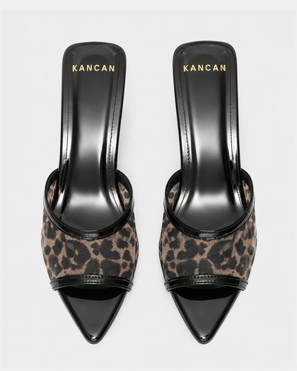 Sandalia mule de tacón medio leopar print