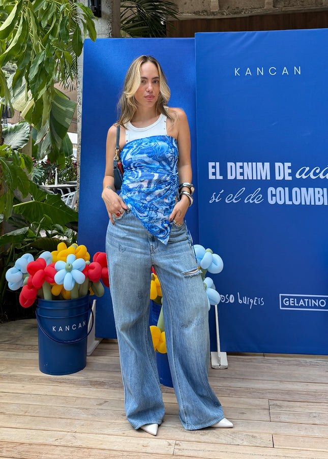 Jean Wide Leg estampado de Mariposas