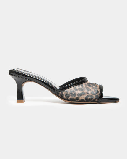 Sandalia mule de tacón medio leopar print