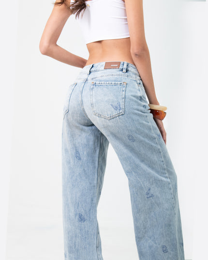 Jean Wide Leg estampado de Mariposas