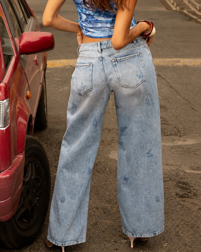 Jean Wide Leg estampado de Mariposas