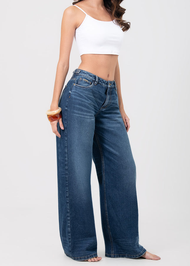 Jean Palazzo tiro alto con cintura ajustable