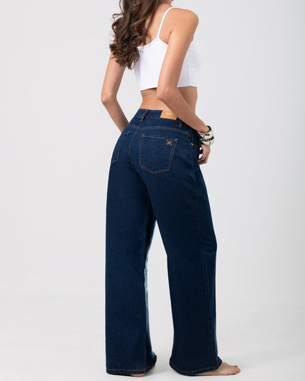Jean Wide leg oscuro tiro medio