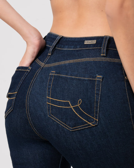 Jean Clasico oscuro tiro alto detalle en bolsillo