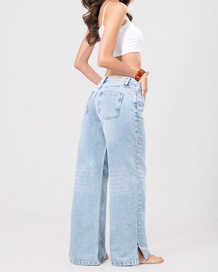 Jean Wide leg tiro medio con abertura en bota