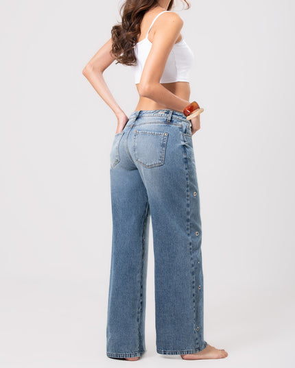 Jean Wide leg tiro medio  con ojaletes