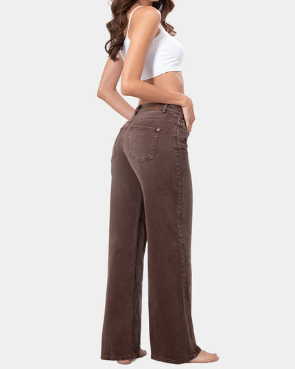 Jean Wide Leg café tiro medio
