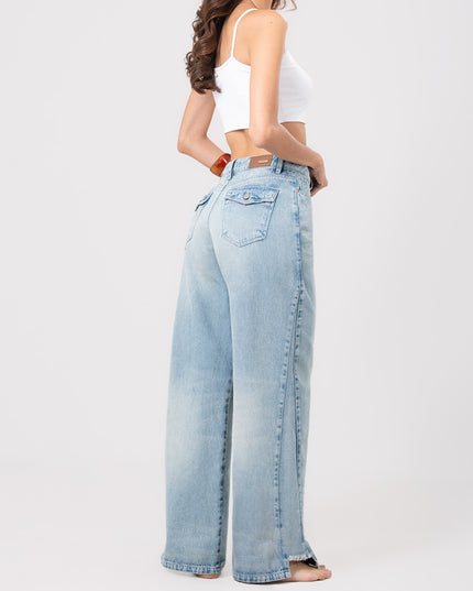 Jean Wide Leg de tiro alto con lavado claro degradado
