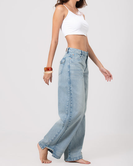 Jean Wide Leg de tiro alto con lavado claro degradado
