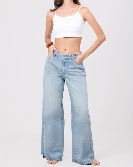 Jean Wide Leg de tiro alto con lavado claro degradado