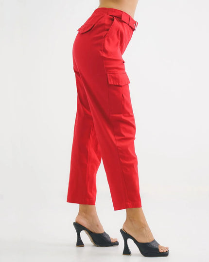 Pantalón Rojo Tipo Cargo con Correa