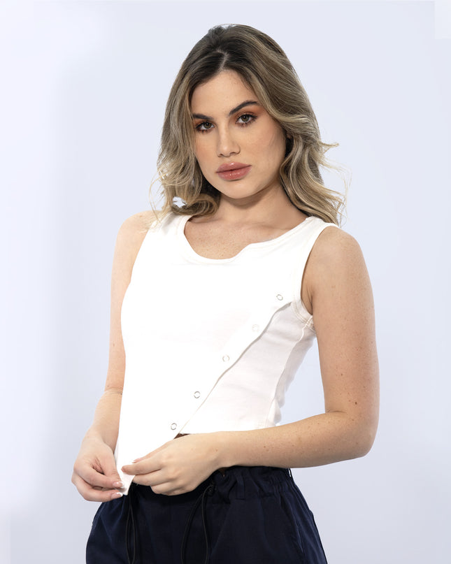 Blusa Natural manga sisa irregular