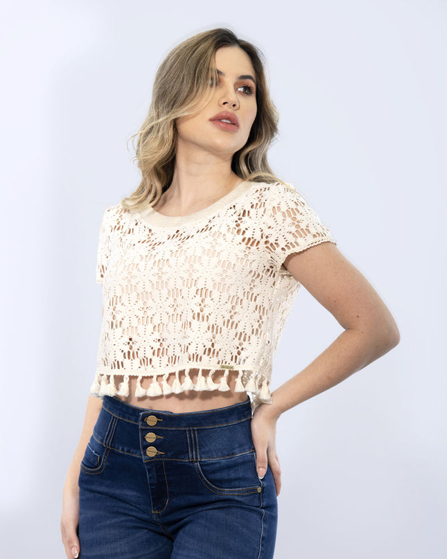 Blusa Beige manga corta detalle en ruedo
