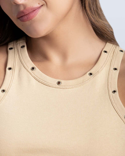 Blusa moca manga sisa con ajaletes