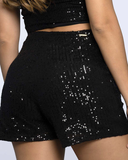 Short negro tiro alto lentejuela