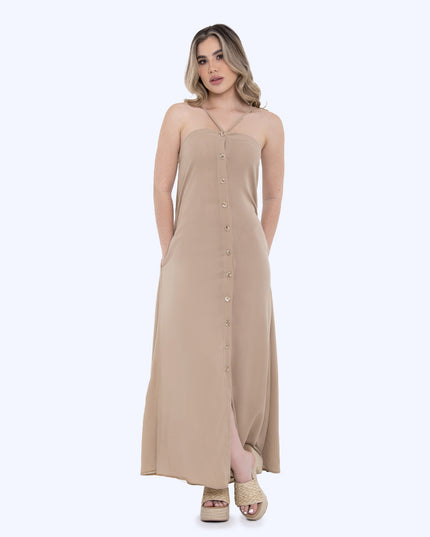 Vestido largo camel con bolsillo