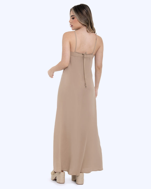 Vestido largo camel con bolsillo