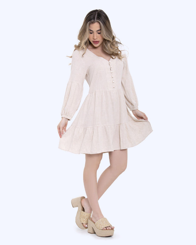 Vestido Corto avena manga larga