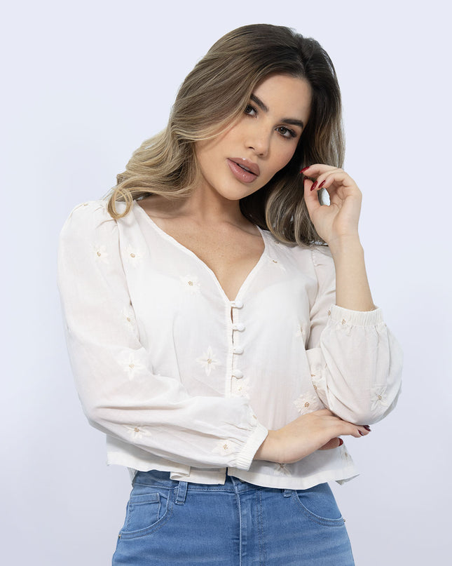 Blusa Natural estampada flores