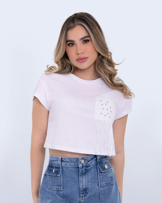 Camiseta corta Blanco con detalle en bolsillo