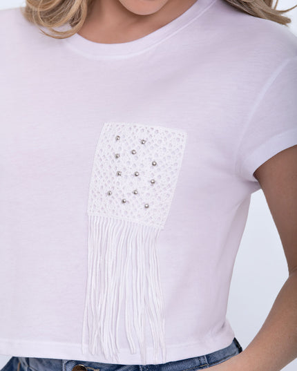 Camiseta corta Blanco con detalle en bolsillo