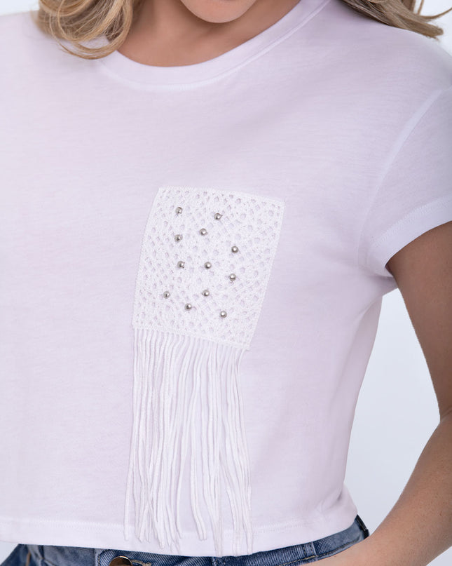 Camiseta corta Blanco con detalle en bolsillo