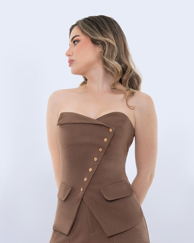 Blusa Strapless Café