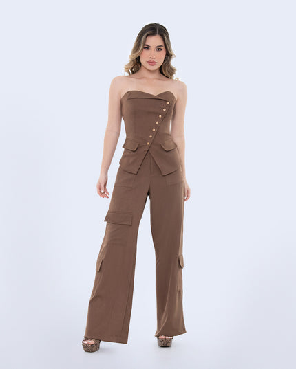 Pantalon cafe tiro alto