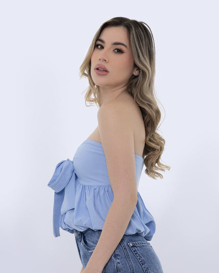 Blusa strapless peplum azul celeste