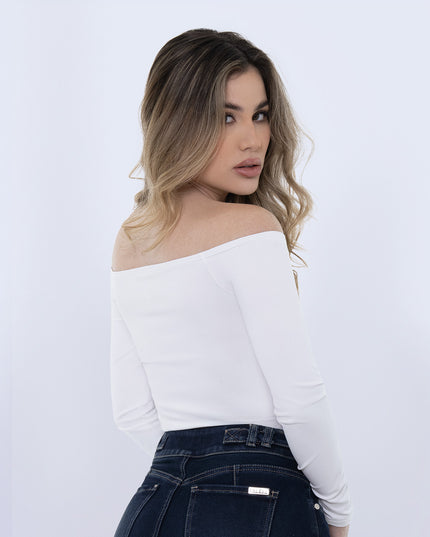 Blusa cuello bardot natural