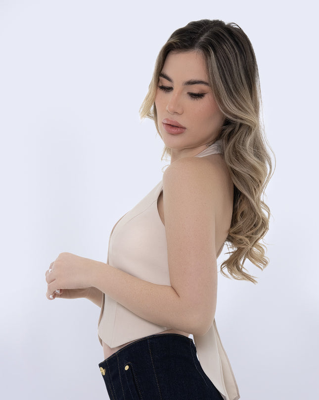 Blusa cuello halter beige