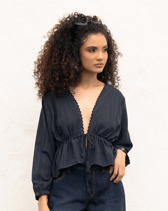 Blusa manga tres cuartos azul oscuro