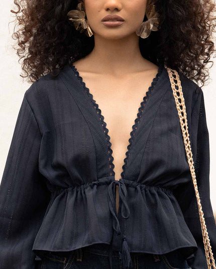 Blusa manga tres cuartos azul oscuro