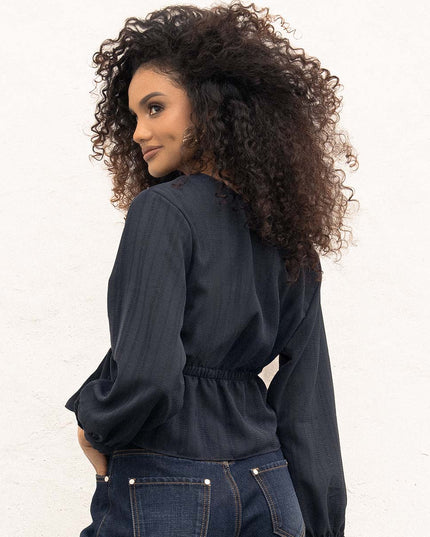 Blusa manga tres cuartos azul oscuro