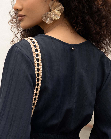 Blusa manga tres cuartos azul oscuro