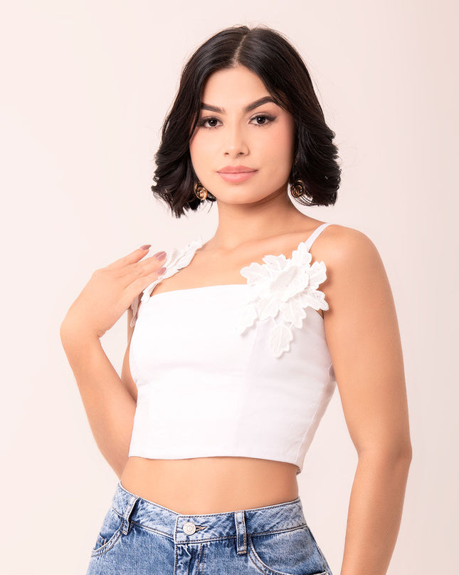 Croptop Blanco con aplique Floral
