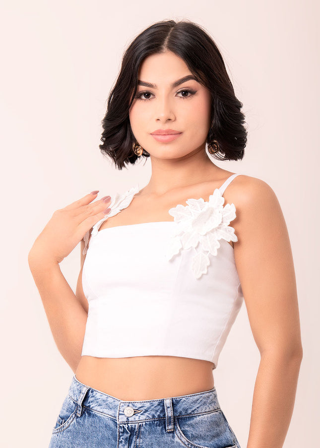 Croptop Blanco con aplique Floral